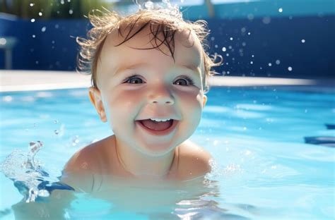 Premium AI Image | Happy baby swimming with joy